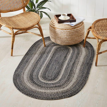 Sawyer Mill Black White Jute Braided Oval Rug with Rug Pad 3x5' VHC Brands - The Fox Decor